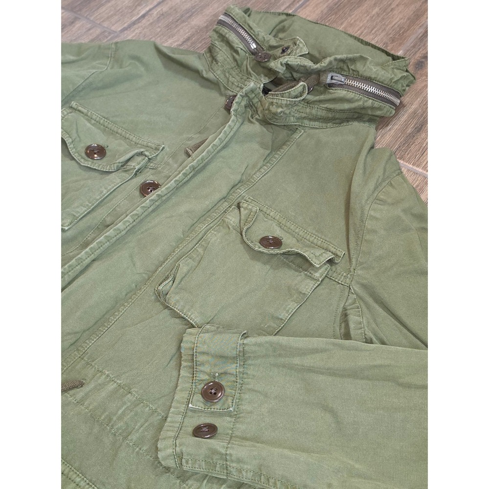 J.Crew Mens Olive Green Military Field Jacket Stowaway Hood NX-631 Small